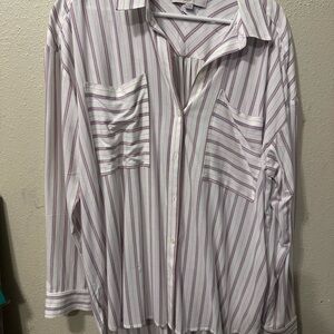 LOFT Men's Casual Striped Shirt - White and Purple